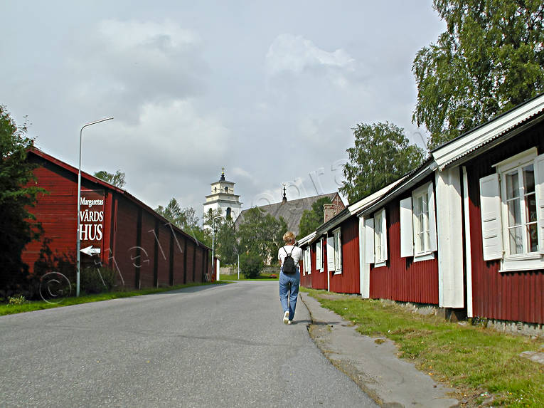 bebyggelse, byggnader, byggnationer, Gammelstad, Gammelstaden, gata, Luleå, Norrbotten, samhällen, städer, trähus, väg