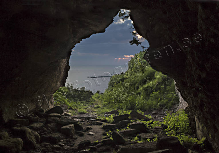 Grottan Stora Förvar på Stora Karlsö Gotland, grotta, solnedgång, Stora Förvar, Stora Karlsö