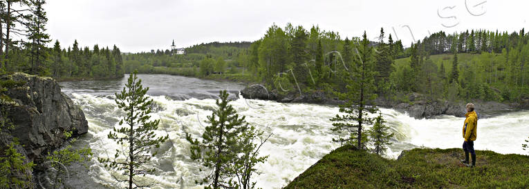 Indalsälven vid Undersåker fall, fors, Indalsälven, Jämtland, Landskap, panorama, panoramabilder, sommar, Undersåker, vattenfall, älv