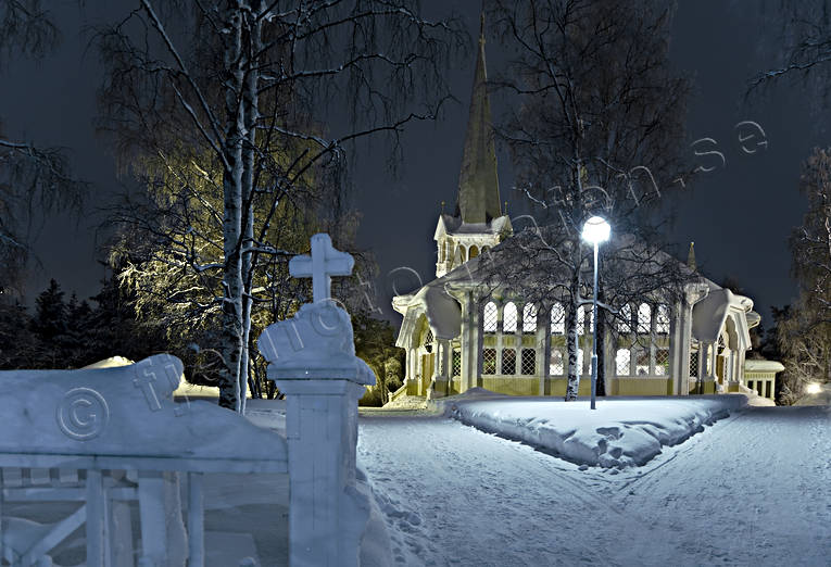 byggnader, Jokkmokk, Jokkmokks kyrka, kors, kyrka, kyrkbyggnad, kyrkor, lappland, nattbild, samhllen, viunterbild