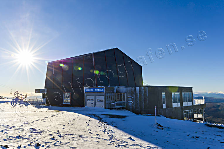 Kabinbanan Åre morgonljus anläggningar, blå, byggnationer, himmel, höst, Jämtland, kabinbana, Landskap, morgonsol, nysnö, Åreskutan