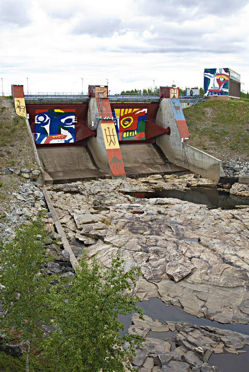 byggnationer, damm, dammluckor, Jokkmokk, konstverk, kraftverk, kraftverksdamm, lappland, Lindstrm, luckor, mlning, samhllen