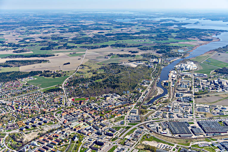 Köping Flygfoto drönarbilder, drönarfoto, flygbild, flygbilder, Flygfoto, flygfoton, Galten, Köping, Köpingsån, Mälaren, städer, vår, Västmanland