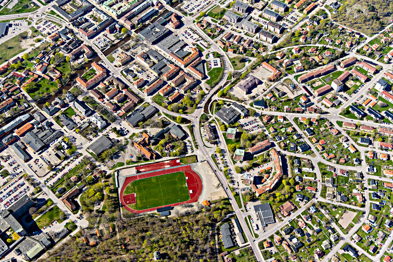 Köping Flygfoto drönarbilder, drönarfoto, flygbild, flygbilder, Flygfoto, flygfoton, idrottsplats, Köping, städer, vår, Västmanland