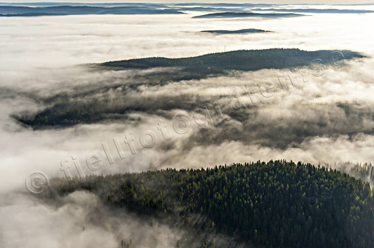 Låga moln över skog dimma, drönarbilder, drönarfoto, flygbild, flygbilder, Flygfoto, flygfoton, höst, Jämtland, Landskap, moln, skog, sommar, årstid, årstider