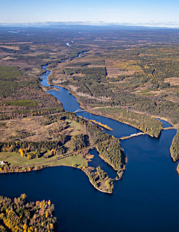Långans utlopp i Indalsälven drönarbilder, drönarfoto, flygbild, flygbilder, Flygfoto, flygfoton, höst, Indalsälven, Jämtland, Långan, utloppet, älv, älvar