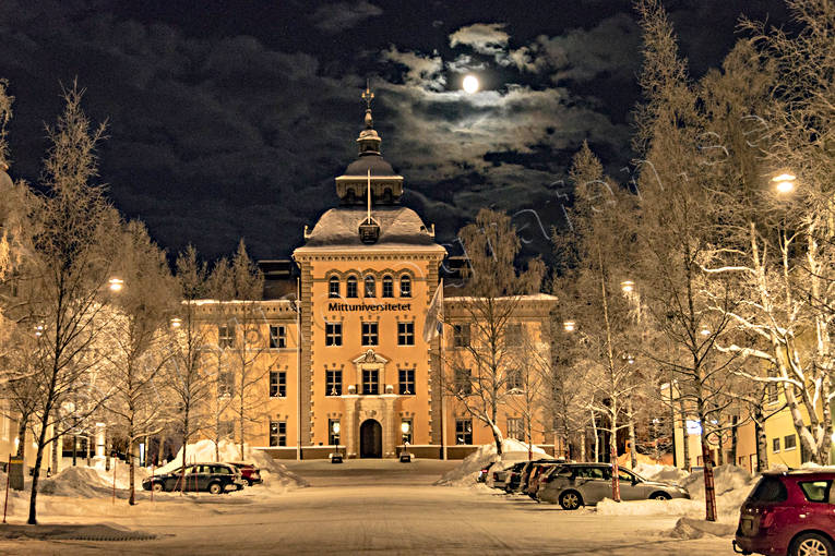 Mittuniversitetet Östersund julstämning, Jämtland, kväll, Mittuniversitetet, snö, stad, städer, stämning, stämningsbild, stämningsbilder, vinter, vinterkväll, vinterstämning, Östersund
