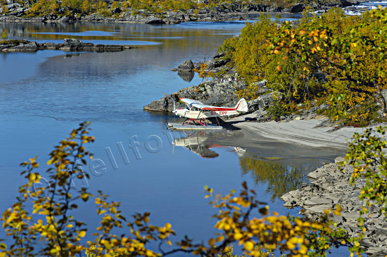Sjöflygplan vid Piteälven kuoddujaure, Landskap, lappland, Piper Cub, Piteälven, sjöflyg, sjöflygplan, sommar, Svenska Fjällen