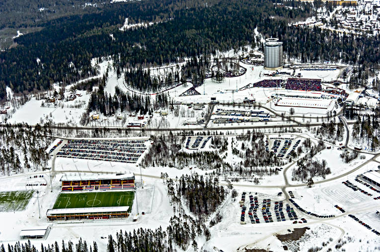Skidstadion Östersund Flygfoto Arctura, drönarbilder, drönarfoto, flygbild, flygbilder, Flygfoto, flygfoton, Jämtland, skidskytte, Skidstadion, städer, tävlingsarena, vinter, VM 2008, Östersund