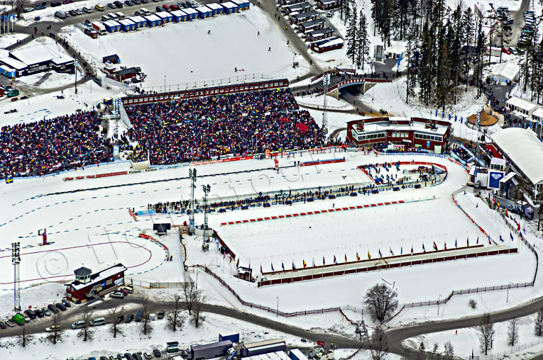 Skidstadion Östersund Flygfoto drönarbilder, drönarfoto, flygbild, flygbilder, Flygfoto, flygfoton, Jämtland, publik, skidskytte, Skidstadion, städer, tävlingsarena, vinter, VM 2008, Östersund