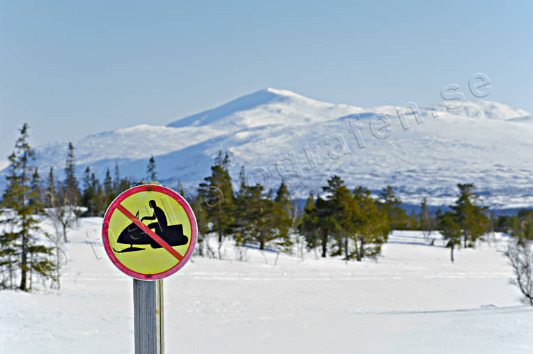 fjll, Jmtland, kommunikationer, landfart, Landskap, skoter, skoterfrbud, skylt, snskoter, vinter