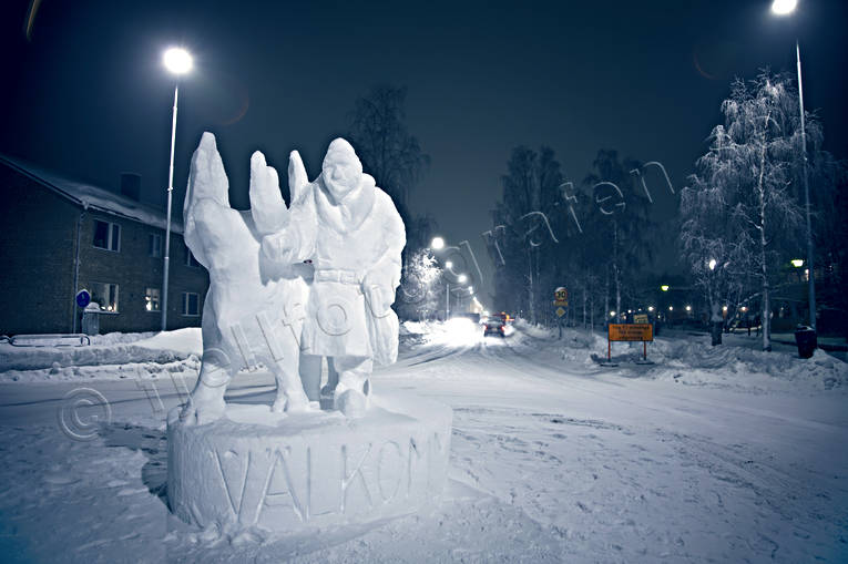 byggnader, Jokkmokk, lappland, nattbild, ren, same, samhällen, snöskulptur, vintermarknad, viunterbild