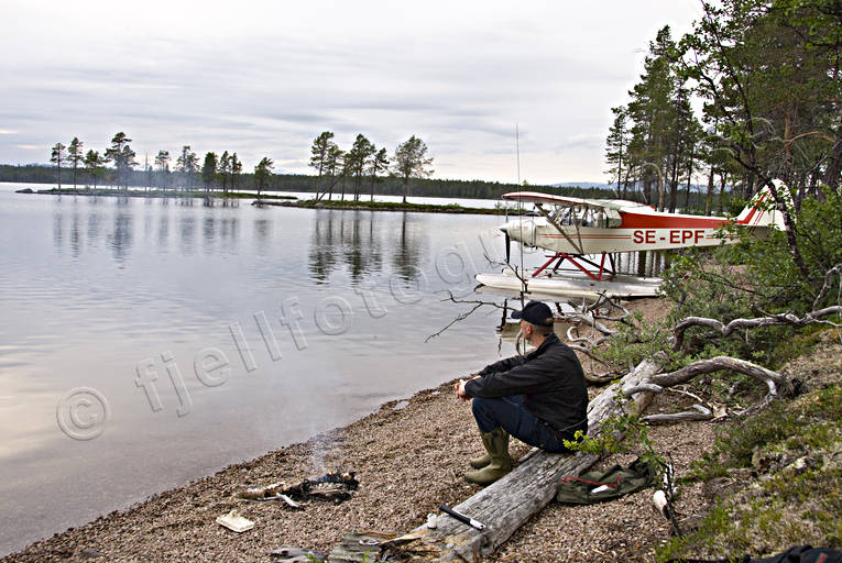 Cub, flygplan, insj, Landskap, lappland, Munkajaure, sj, sommar, strand, supercub, vildmark