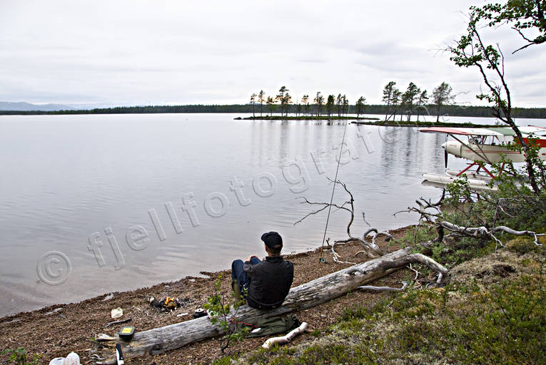 Cub, flygplan, insj, Landskap, lappland, Munkajaure, sj, sommar, strand, supercub, vildmark