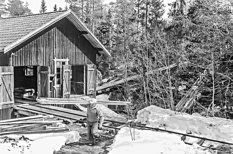 Vattendriven såg Vålbacken andelsägd, anläggningar, arbete, Jämtland, skogsbruk, såg, sågverk, vattendriven, vattenkraft, Vålbacken