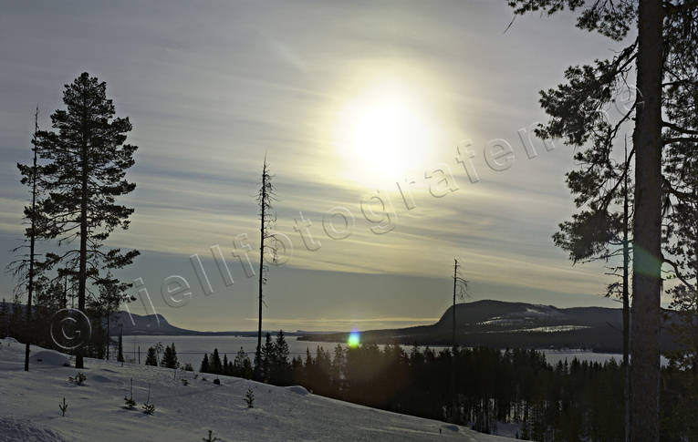 Landskap, lappland, motljus, sol, Vindellven, vinter, lvar