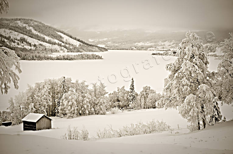 Jämtland, Landskap, svartvit, vinter, Åre, Åredalen, Åresjön