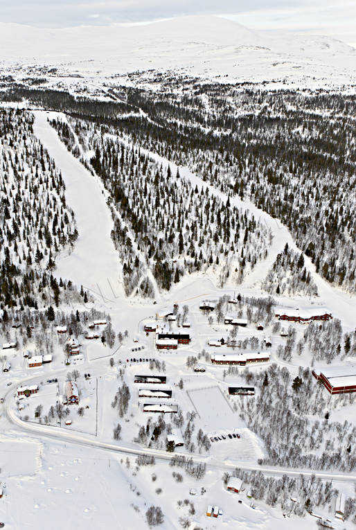 Vålådalens Fjällstation anläggningar, drönarbilder, flygbilder, Flygfoto, Jämtland, vinter, Vålådalens Fjällstation