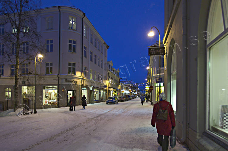 Jämtland, kväll, stad, stadsmiljö, storgatan, städer, vinter, Östersund