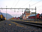 Abisko, gryning, järnväg, järnvägsstation, lappland, Riksgränsen, samhälle, samhällen, soluppgång, station, tåg