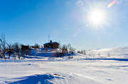 Anarisstugan, anlggnignar, byggnader, fjllstuga, Jmtland, motljus, STF-stuga, turiststuga, vinter, vrvinter, rstid, rstider