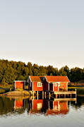 byggnader, fiskebodar, hav, hus, kust, natur, sjö, sjöbodar, spegelbild, Västergötland