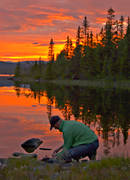 fiske, fiskrensning, fjllsj, fjllskog, flugfiske, himmel, kvll, Lvsjn, mete, rensa fisk, rofylld, rd, rd himmel, rtt, skog, solnedgng, sportfiske