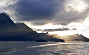 bro, fjord, fjordlandskap, kvällssol, landskap, Lofoten, Norge, solnedgång, soluppgång