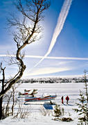 flyg, kommunikationer, luftfart, Norra Rensjn, skidflyg, skidflygning, sol, vinter, vrvinter