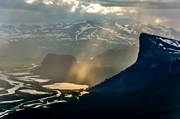 fj�ll, flygbilder, flygfoton, kv�ll, kv�llsljus, landskap, Laponia, Lappland, Rapadalen, Sarek, Skierfe, Skierffe, solstr�lar, sommar
