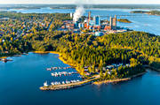 anlggningar, drnarbilder, drnarfoto, fabriker, flygbild, flygbilder, flygfoto, flygfoton, Holmsund, Lnghalsviken, massaindustri, Obbola, pappersbruk, samhllen, sommar, Villaviken, Vsterbotten