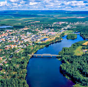 bro, broar, drnarbilder, drnarfoto, flygbild, flygbilder, flygfoto, flygfoton, Hrjedalen, jrnvgsbro, Ljusnan, Mankellbron, samhlle, samhllen, sommar, Sveg, lv