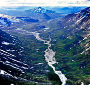 fj�llb�ckar, fj�lldal, flygbilder, flygfoton, Kisurs, landskap, Lappland, nationalparker, Routesvagge, Sarek, Smailaj�kk�, sommar, �rstid, �rstider