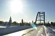 bro, bron, kyrka, kyrkan, kyrkor, lappland, samhlle, samhllen, Sorsele, Vindellven, vinter