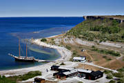 anlggningar, brygga, bt, Gotland, hamn, hamnen, hav, havet, havsstrand, kommunikationer, landskap, naturreservat, Norderhamn, segelbt, segelfartyg, sjfart, sommar, Stora Karls, strand, turistanlggning