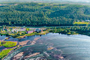 anlggningar, drnarbilder, drnarfoto, fall, flygbild, flygbilder, flygfoto, flygfoton, fors, forsar, hotell, landskap, Norrbotten, Pitelven, sevrdheter, Storforsen, turistattraktion, Varjisn, vattenfall