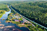 anlggningar, drnarbilder, drnarfoto, fall, flygbild, flygbilder, flygfoto, flygfoton, fors, forsar, hotell, landskap, Norrbotten, Pitelven, sevrdheter, Storforsen, turistattraktion, Varjisn, vattenfall