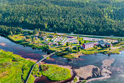 anlggningar, drnarbilder, drnarfoto, fall, flygbild, flygbilder, flygfoto, flygfoton, fors, forsar, hotell, landskap, Norrbotten, Pitelven, sevrdheter, Storforsen, turistattraktion, Varjisn, vattenfall