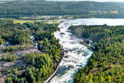 anlggningar, drnarbilder, drnarfoto, fall, flygbild, flygbilder, flygfoto, flygfoton, fors, forsar, hotell, landskap, Norrbotten, Pitelven, sevrdheter, Storforsen, turistattraktion, Varjisn, vattenfall
