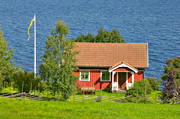 idyll, idyllisk, Jämtland, röd, sjö, sommar, sommarstuga, Storsjön, stuga, stugor, torp, torpställe