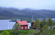 dimma, grd, hus, Jmtland, landskap, rdmlad, sommar, stuga, stugor, re, resjn