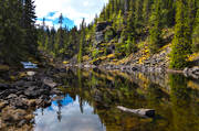 barrskog, biotop, biotoper, Jmtland, landskap, lavar, lavin, natur, naturreservat, skog, skogstjrn, sommar, Styggdalen, tjrn, urskog, vatenspegling, vatten