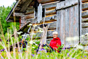 byggnad, friluftsliv, lada, natur, rast, sommar, timrad, vandrare, vila, ventyr