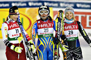 alpina vm, anja prson, bana, glad, marlies schield, resi stiegler, skidor, skidtvling, skidkare, skidkning, slalom, sport, tvling, utfrskning, vinter, re