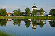 Hrjedalen, kvll, kvllsljus, kyrka, kyrkan, kyrkby, kyrkor, Norrland, samhlle, samhllen, spegling, stenkyrka, vattenspegel, Ytterhogdal